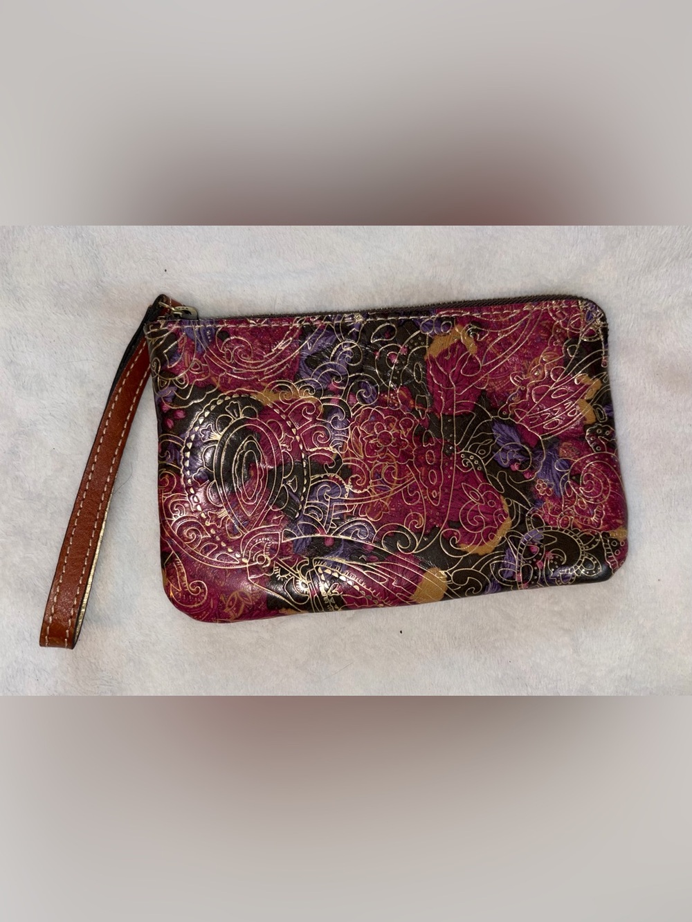Patricia Nash Metallic Paisley Tooled Leather Wristlet